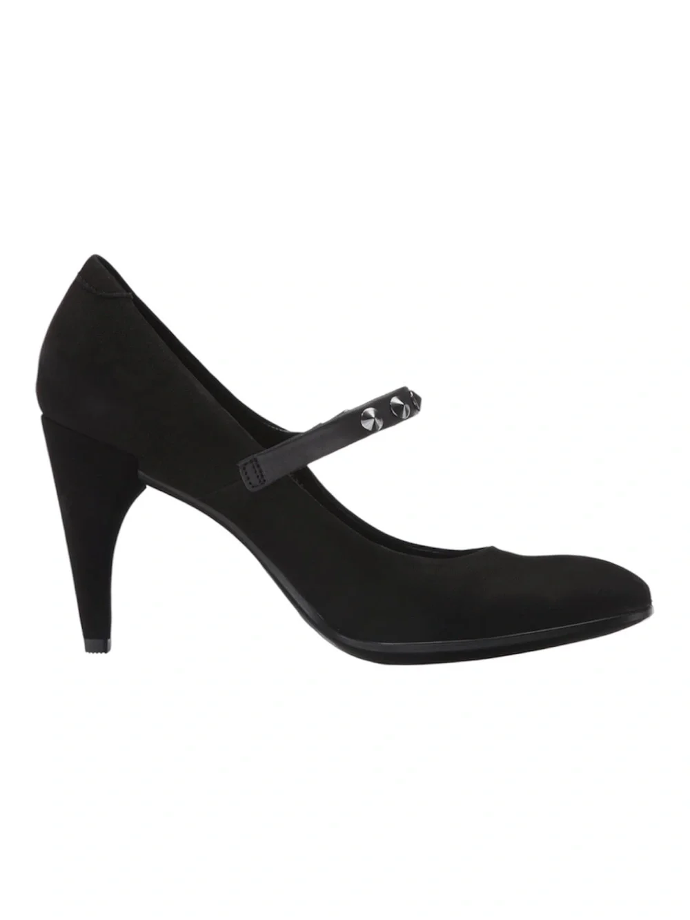 ECCO Shape 75 Sleek Black Suede Mary Jane Studded Pump Heels - Size 8 (EU 38)
